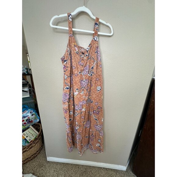 Sonoma Womens Orange Dress 1X Sleeveless round neck Floral Linen Maxi adjustable - Picture 1 of 9